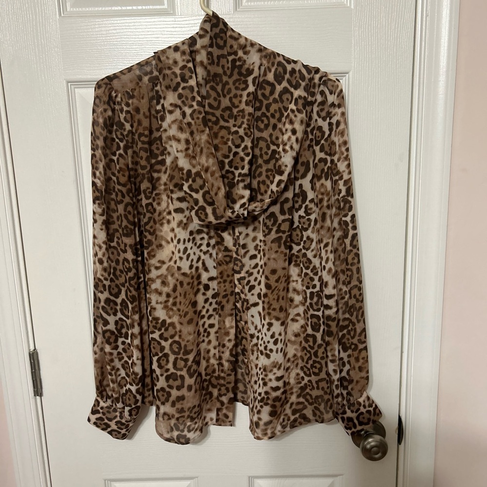 New York & Company Brown Tan Blouse Long Sleeve